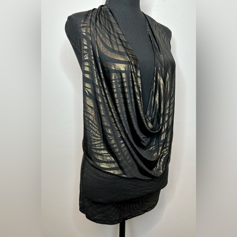 Black and Gold Plunge Neck Open Chest Bodycon Dress With Gold Chain Back